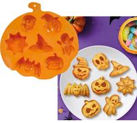 Halloween Citrouille Moule à biscuits Fantôme Chapeau de sorcière Tête de mort Toile d'araignée Moules à citrouille, couleur : orange