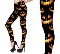 Halloween Citrouille Nuit Hantée Citrouilles grimaçantes Vêtements stylés de tous les jours Motifs fantaisie Ajustement confortable Thèmes culturels Leggings, Taille : 38 - 40 (M) Couleur : Noir