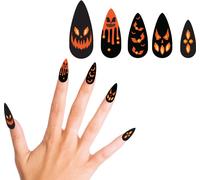 Halloween Citrouille Ongles noirs scintillants Avec bijoux Design Halloween, couleur : noir / orange