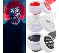 Halloween clown maquillage, noir et blanc 100g, rouge visage 50g, 3 pinceaux, peinture corporelle clown zombie vampire, maquillage de théâtre, Halloween, maquillage de carnaval