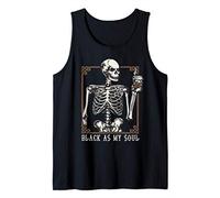 Halloween Coffee Drinking Skeleton Black As My Soul Skull Débardeur