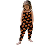 Halloween Combinaison Ski imprimée pour bébé Fille en Bas âge, sans Manches, Barboteuse, Pantalon, vêtements Dessous Robe(Orange,9 Ans)