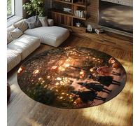 Halloween Conte de fées Style Rond Tapis sorcière Citrouille mystérieuse forêt Vacances décor Lavable Cercle Tapis pour Chambre de bébé 120cm