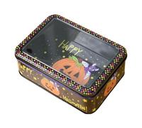 Halloween Cookie Box, Empty cookie Tins Box, 7.3x5.2x2.6 Inches Portable Rectangle Metal Organizer, Festive Rectangular Storage Tin, Holiday Treat Container, Candy Gift for Halloweens Parties