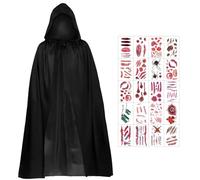 Halloween Costume, Cape Halloween 120CM, Costume Halloween, Cape Noire, Costume de Faucheuse, Deguisement Halloween Enfant, Cape Halloween Enfant, Cape Medievale pour Adultes Enfants Hommes Femmes