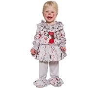 Halloween Costume de clown bébé Tunique effrayante Ruches Boutons colorés Taches d'éclaboussures Look effrayant Amusant Fête d'enfants Costume d'horreur Tenue amusante Fête joyeuse, Taille : 92/98 Cou