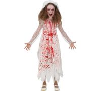 Halloween Costume de mariée fantôme Détail de dentelle rouge Effrayant, Taille : 110/116 Couleur : Blanc