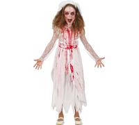 Halloween Costume de mariée fantôme Détail de dentelle rouge Effrayant, Taille : 128/134 Couleur : Blanc