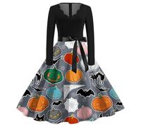 Halloween Costume Femme, Costume Femme Vampire, Robes De Bal Taille Haute Décontracté Halloween Fête Déguisement Cosplay Grande Taille Imprimée Costumes Chic Et Élégant Manches Longues