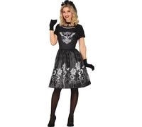 Halloween Costume gothique de danseuse robe tête de mort roses chauve-souris Noir, Taille : 42 - 44 (L) Couleur : Noir