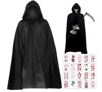 Halloween Costume, Halloween Costume Adulte Faucheuse Costume Cape à Capuche Halloween, Cape de Déguisement Vampire Sorcière Costume Halloween Cosplay pour Adultes Femmes Hommes et Enfants (140)