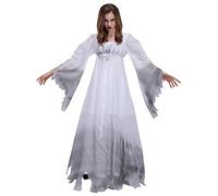 Halloween Costume Mariée Fantôme Femme Blanc, Robes de Renaissance médiévale, Robe Halloween De Mariée Gothique, Déguisement halloweens Vampire Cosplay Adulte, Dress Style de Cour Victorienne