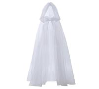 Halloween Costume Mariée Fantôme Femme Cape à Capuche de Sorcière en Tulle Manteau à Capuchon Long de Diable Vampire Zombie Gothique Costume Fantôme des Femmes Mariée pour Halloween Mariage, Blanc
