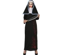 Halloween Costume Nonne Hantée Monastère Fantôme Horreur Déguisement Mascarade Magie Noire Monastère Démoniaque Scène d'Eglise, Taille : 42 - 44 (L) Couleur : Noir