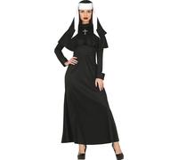 Halloween Costume Nonne Monastère Magie Sœurs mystérieuses Croix Style Gothique Thème religieux Tenue effrayante Robe monastique Jeu de rôle Fête, Taille : 38 - 40 (M) Couleur : Noir