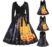 Halloween Costume pour Femme fête Robe Femme Chic et Elegant Robe de soirée Manche Courte Col Rond Dentelle Imprimée Vintage Sexy Halloween Deguisement Mode Cosplay Plissée Nouvelle Tenue