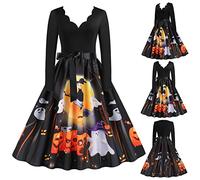 Halloween Costume pour Femme fête Robe Femme Chic et Elegant Robe de soirée Manche Courte Col Rond Dentelle Imprimée Vintage Sexy Halloween Deguisement Mode Cosplay Plissée Nouvelle Tenue