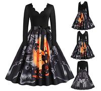 Halloween Costume pour Femme fête Robe Femme Chic et Elegant Robe de soirée Manche Courte Col Rond Dentelle Imprimée Vintage Sexy Halloween Deguisement Mode Cosplay Plissée Nouvelle Tenue