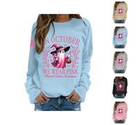 Halloween Costumes Adult Sweats pour Femmes - Sweat à Capuche imprimé Halloween Sensibilisation Cancer du Sein Mode saisonnière Design Unique Confort Ultime (Light Blue, S)