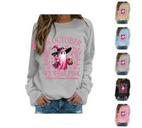 Halloween Costumes for Women Sweats pour Femmes - Sweat à Capuche imprimé Halloween Sensibilisation Cancer du Sein Mode saisonnière Design Unique Confort Ultime (Grey, M)