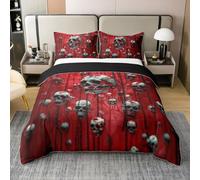 Halloween Coton Housse de Couette 200x200,Brown Sugar Skull Parure de Lit,Gothique Horreur Art Literie Set,3D Skull Horreur Réversible Noir Couvre Lit Adulte Adolescent Garçon