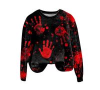 Halloween Couette Sweat-Shirt pour Femme, imprimé Blood éclaboussures, Manches Longues, décontracté, Poche, Sweat Fille (Rouge Brique, M)