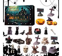 Halloween Countdown Calendar 2025, Spooky Horror Figures, 3d Haunted Decor, Surprise Collectibles Black Orange Theme, for Shelf Desk Bedroom Display, 13.78x9.84x1.97 Inches