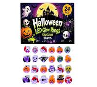 Halloween Countdown Calendar, Pumpkin Skull Glowing Ring Party, 24 Pieces | Halloween Treat Countdown Set for School Rewards Classroom Community Holiday Activities Birthday Parties