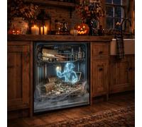Halloween Couvercle magnétique pour lave-vaisselle 3D Illusion 58,5 x 66 cm | Design illusion 3D, dos magnétique complet, imperméable et résistant aux coupures, cacher les rayures
