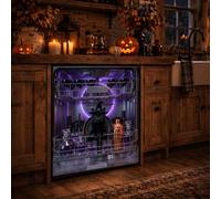 Halloween Couvercle magnétique pour lave-vaisselle 3D Illusion 58,5 x 66 cm | Design illusion 3D, dos magnétique complet, imperméable et résistant aux coupures, cacher les rayures