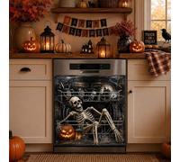Halloween Couvercle magnétique pour lave-vaisselle Motif illusion 3D #A | Décoration de cuisine, imperméable, découpable, masquer les rayures et les bosses, pour l'automne et Halloween