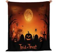 Halloween Couverture Flanelle Douillette 180 x 200 cm - Couverture Canapé Douce Et Respirante avec Simple Halloween Cimetière De Textes Motif pour Enfants Adultes Lit Et Salon, Couleur Orange