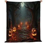 Halloween Couverture Flanelle Douillette 70 x 100 cm - Couverture Canapé Douce Et Respirante avec Sombre Gothique Corbeaux Forêt Motif pour Enfants Adultes Lit Et Salon, Gris Foncé