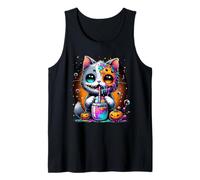 Halloween Creepy Zombie Cat Drinking Ice Bubble Tea Costume Débardeur