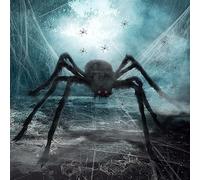 Halloween Daraignée Toile Décoration, Araignee Géante 200cm,Toile D'araignée Blanche Décoration,avec 10 Fausses Araignées 60g Toile, Outdoor Halloween Decorations Large Fake Hairy Spider with Red Eyes