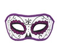 Halloween Day of the Dead White & Purple Glitter Eye Mask Fancy Dress Accessory