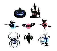 Halloween Decals - Lighted Pumpkin Wall Decor for Home Bedroom Garage | 8 Pieces | Scary LED Spider Ghost Window Decor | Lighted Pumpkin Witch Bat Wall Decals for Home, Bedroom, Garage Door