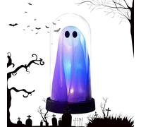 Halloween Decor - 19cm Ghost Night Light - Ghost in a Jar - Battery Powered Led Decorative Lamp with Colorful or Warm White Constant Light Polystyrene Polyester for Kitchen, Counters, Mantels