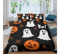 Halloween decor Ensemble De Literie Confortable Microfibre Hypoallergique 3 pièces Spooky ghost design Housse de Couette avec Fermeture Éclair Résistante for Décoration de Chambre Single（140x200cm）