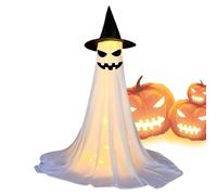 Halloween Decor, Light Up Ghost, Spooky Ornament, 8 Lighting Modes, Silk Fabric Build, for Porch Yard Garden Door Room, 42x22x9cm/16.54x8.66x3.54 inches, White, 1 Piece, 2.1 Meters
