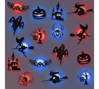 Halloween Décoration, 16 Pièces Stickers muraux LED d'halloween, 3D Chauve Souris LED Horreur Chauve Souris Stickers,Sticker Halloween Fenetre, Decoration Helloween Intérieur pour Mur Porte Fête Déco