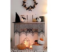 Halloween Décoration de cheminée Design gothique avec lune et motif d'étoiles Flair mystique, couleur : noir