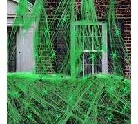 Halloween Decoration Exterieur, 200g Toile D'araignée Fluorescente avec 40 Fausses Araignées et 40 Araignées Fluorescentes pour Decoration Halloween