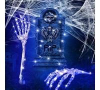 Halloween Decoration Exterieur Réaliste, Decoration Halloween Exterieur Effrayant avec Pierre Tombale Lumineuse, Toile D'araignée Et Main Squelette LED, pour Une Décoration Extérieure Effrayante