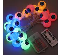 Halloween Décoration Globes oculaires, 2.5M LED Décoration Globes oculaires suspendus 8 modes d'éclairage Fonctionnant sur piles Télécommande Lampe à suspendre pour fête Bar