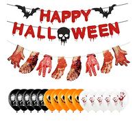 Halloween Décoration Horreur 19 Pièces,Banner Sanglante Halloween,Happy Halloween Garden Banner Pieds Sanglante,main Sanglante,Halloween Ballon Squelette,Démon,Halloween Fête,Jardin,Extérieur