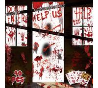 Halloween Decoration Interieur Stickers Fenetre, Deco Halloween Decoration Effrayante Autocollants De Décoration Pour Porte Accessoires Halloween Affiche Zombie Autocollant Empreinte De Main Sanglante