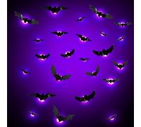 Halloween Décorations Chauves-souris 24 Pièces Lueur 3D Violet Chauve-souris à Suspendre Porte Autocollants Maison Fournitures Fête d'Halloween pour Fenêtre Mur Porte de la Maison
