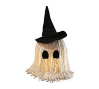 Halloween Decorations Light Up Ghost, Adorable Tabletop Mop Ghost with Witch Hat, LED Lit Decoration, Perfect for Haunted House Mantel Porch Lawn Garden Yard Escape Room Festival Props