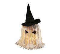 Halloween Decorations, Light-Up Ghost Figure, 15.75x7.09 inches Adorable Mop Ghost with Witch Hat, Glowing Table Prop for Haunted House, Mantels, Porches, Lawn, Gardens, Yards, Escape Rooms